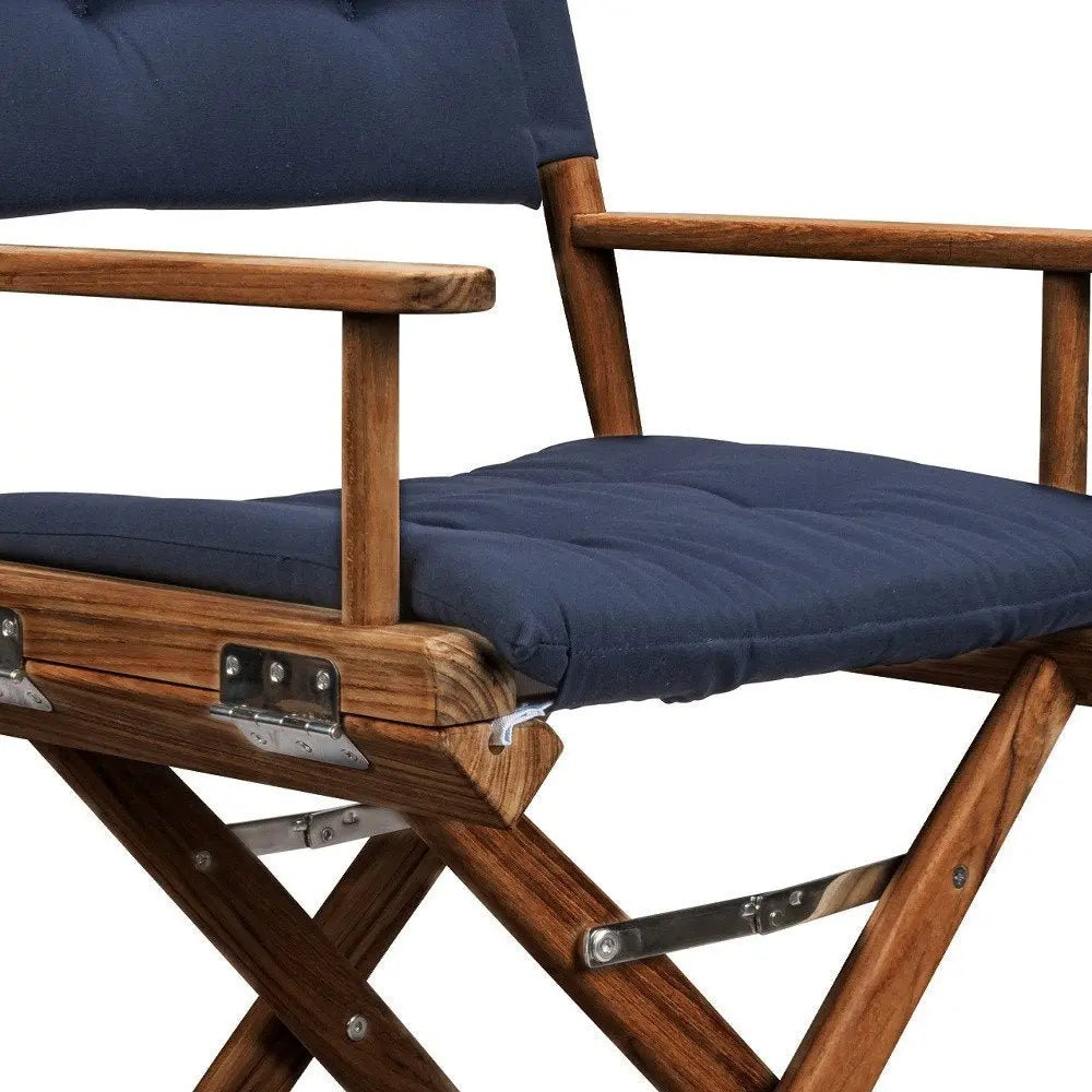 23" Navy Blue and Brown Solid Wood Indoor Outdoor Director Chair with Navy Blue Cushion - NOBLE HOME INTERIORS