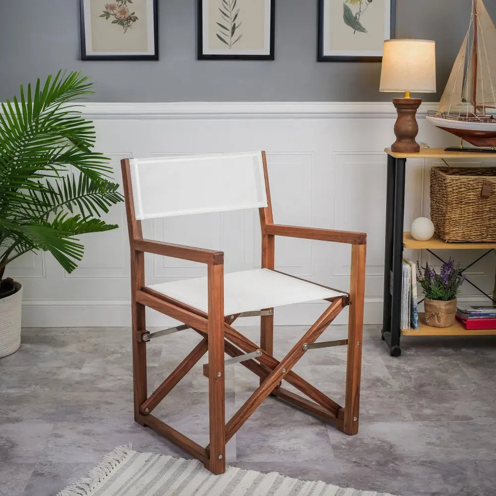23" White and Natural Wood Solid Wood Indoor Outdoor Director Chair - NOBLE HOME INTERIORS