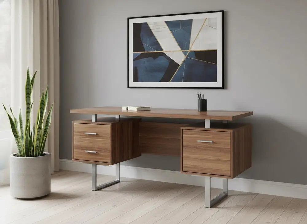 24" Black and Silver Computer Desk With Three Drawers - NOBLE HOME INTERIORS