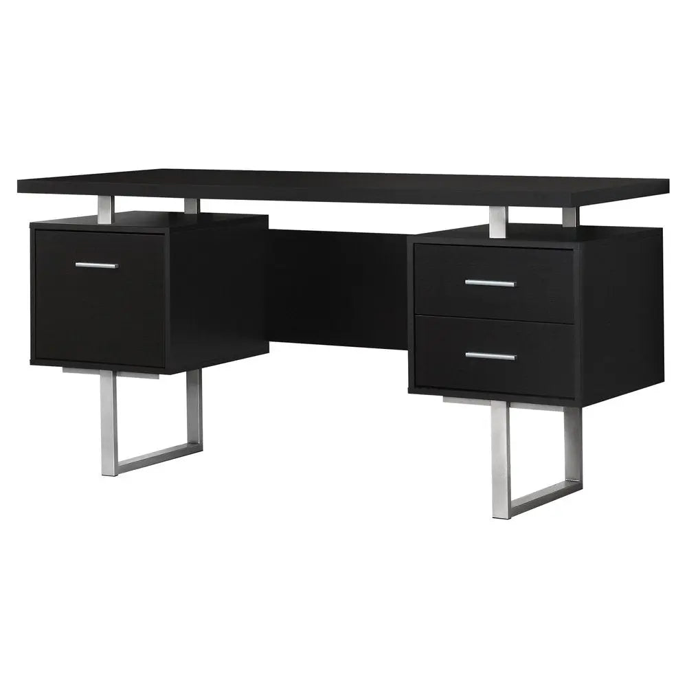24" Black and Silver Computer Desk With Three Drawers - NOBLE HOME INTERIORS