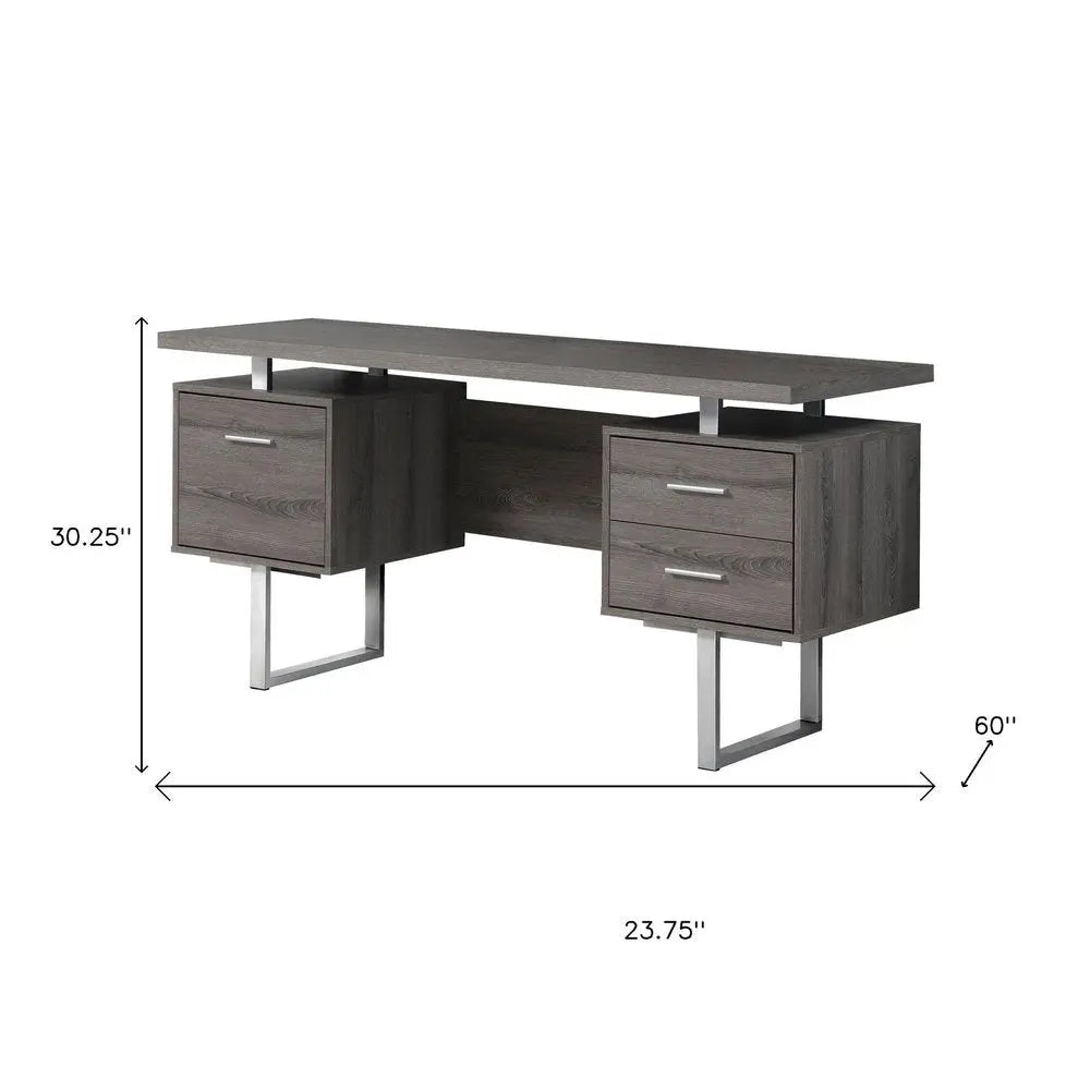 24" Black and Silver Computer Desk With Three Drawers - NOBLE HOME INTERIORS