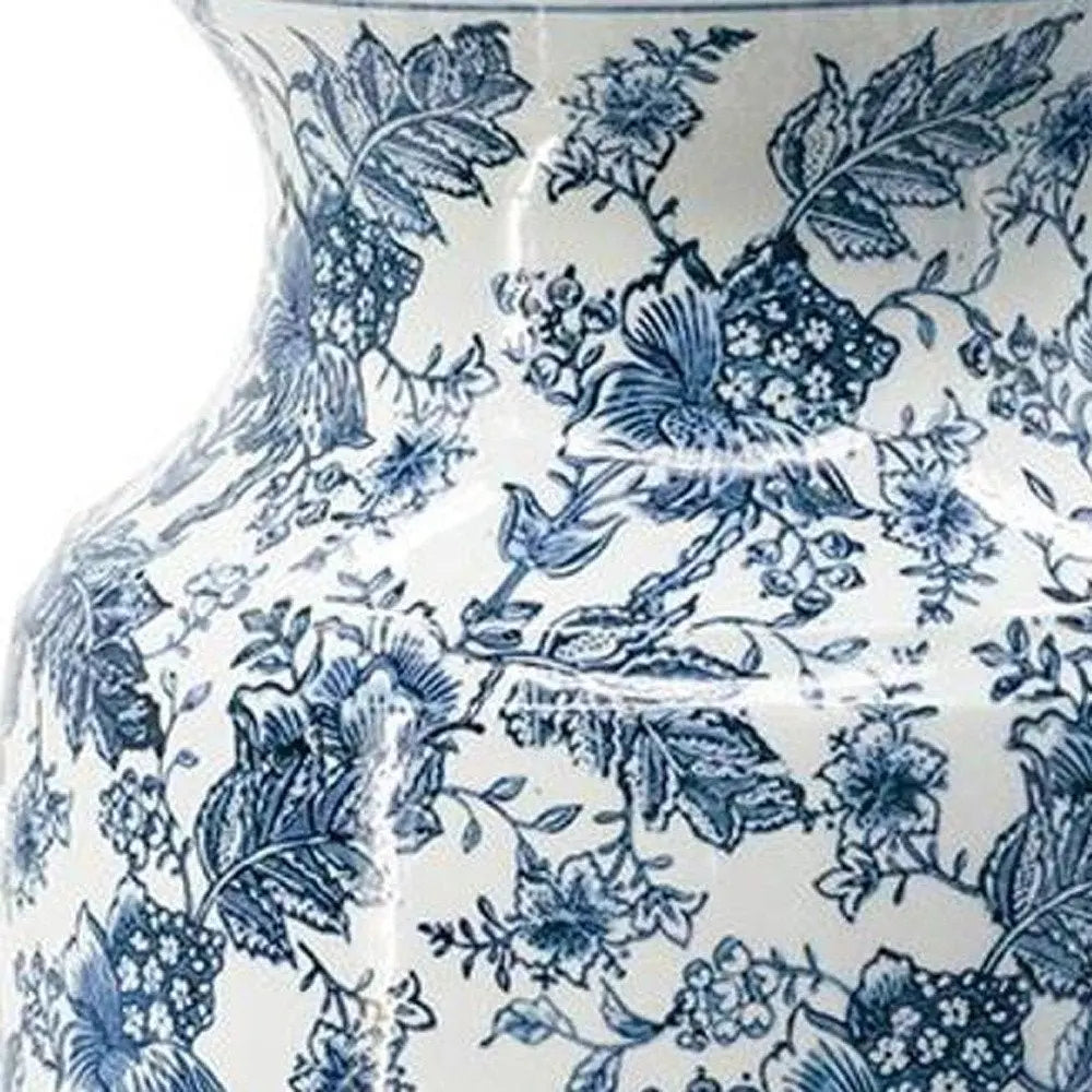 24" Blue And White Chinoiserie Porcelain Urn Table Vase - NOBLE HOME INTERIORS