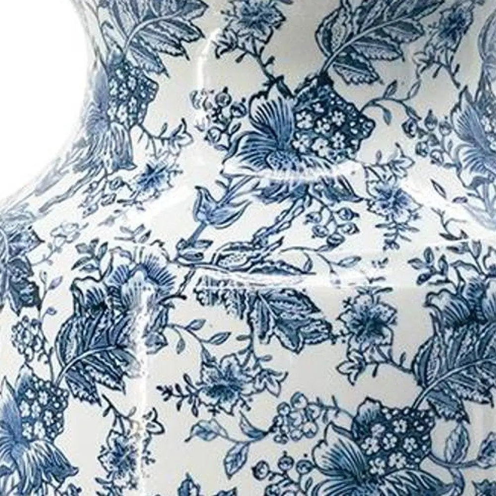 24" Blue And White Chinoiserie Porcelain Urn Table Vase - NOBLE HOME INTERIORS