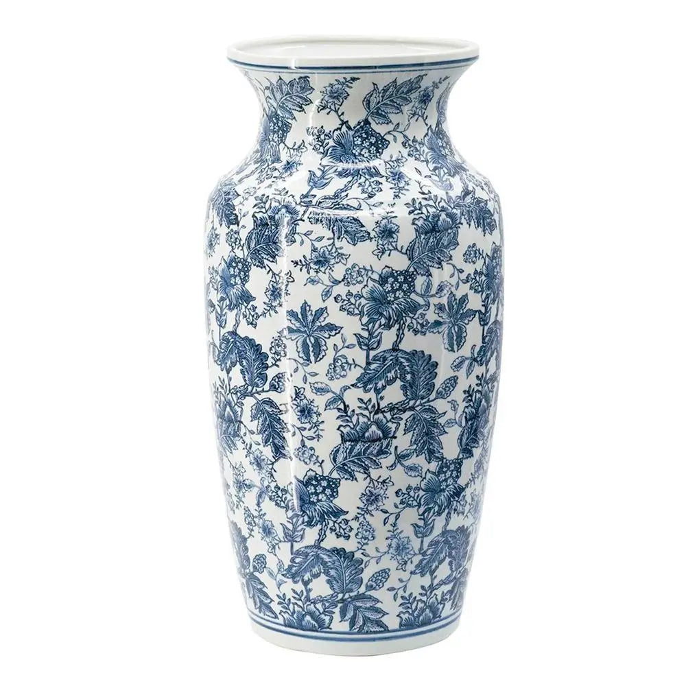 24" Blue And White Chinoiserie Porcelain Urn Table Vase - NOBLE HOME INTERIORS
