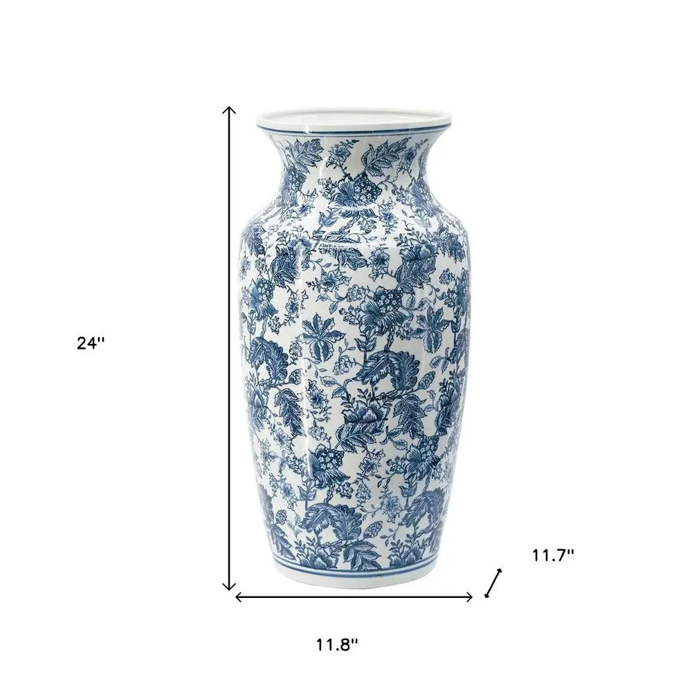 24" Blue And White Chinoiserie Porcelain Urn Table Vase - NOBLE HOME INTERIORS