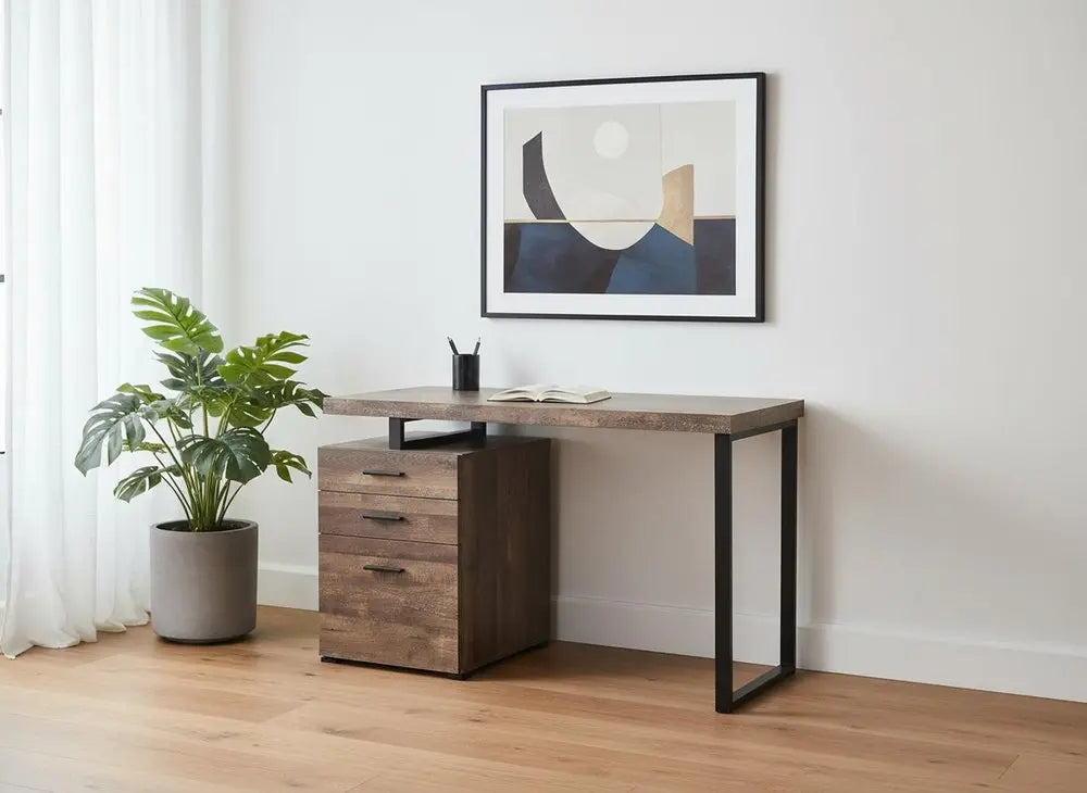 24" Brown and Black Computer Desk With Three Drawers - NOBLE HOME INTERIORS