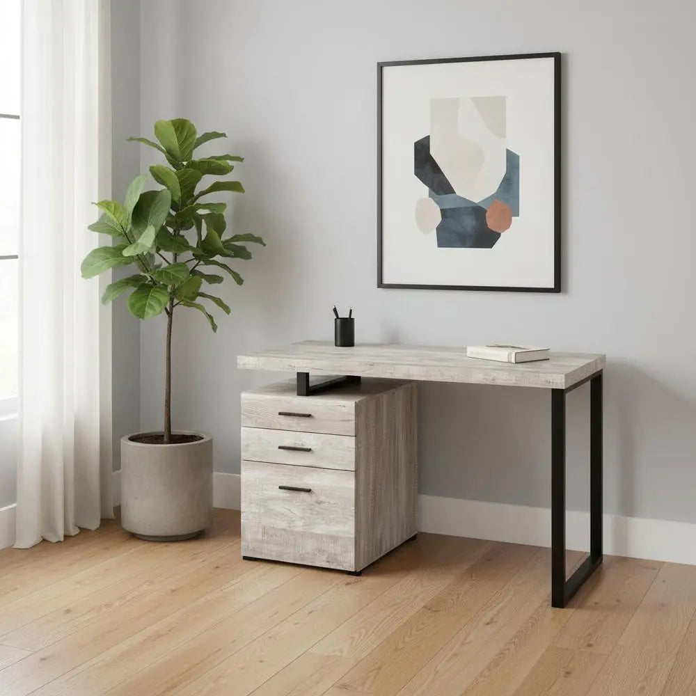 24" Brown and Black Computer Desk With Three Drawers - NOBLE HOME INTERIORS