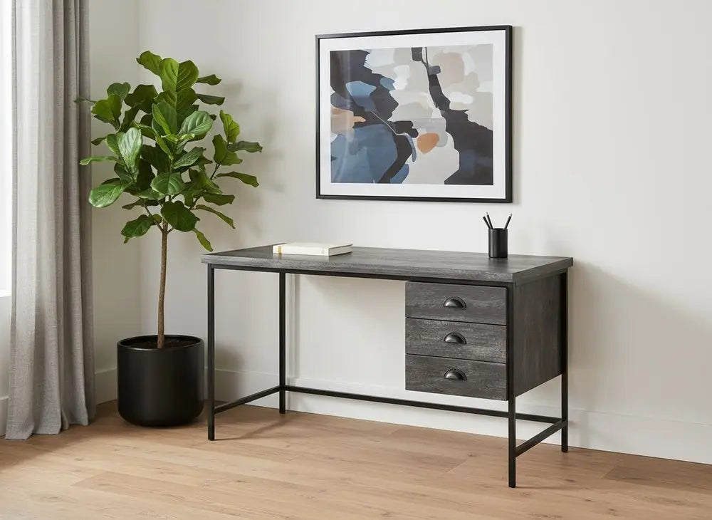 24" Brown and Black Computer Desk With Three Drawers - NOBLE HOME INTERIORS