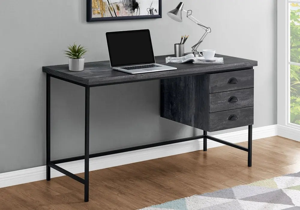 24" Brown and Black Computer Desk With Three Drawers - NOBLE HOME INTERIORS