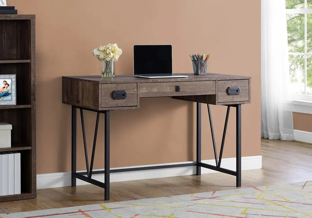 24" Brown and Black Computer Desk With Two Drawers - NOBLE HOME INTERIORS