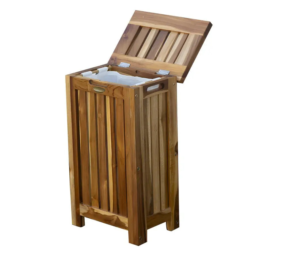 24" Brown Solid Wood Laundry Hamper With Lid - NOBLE HOME INTERIORS