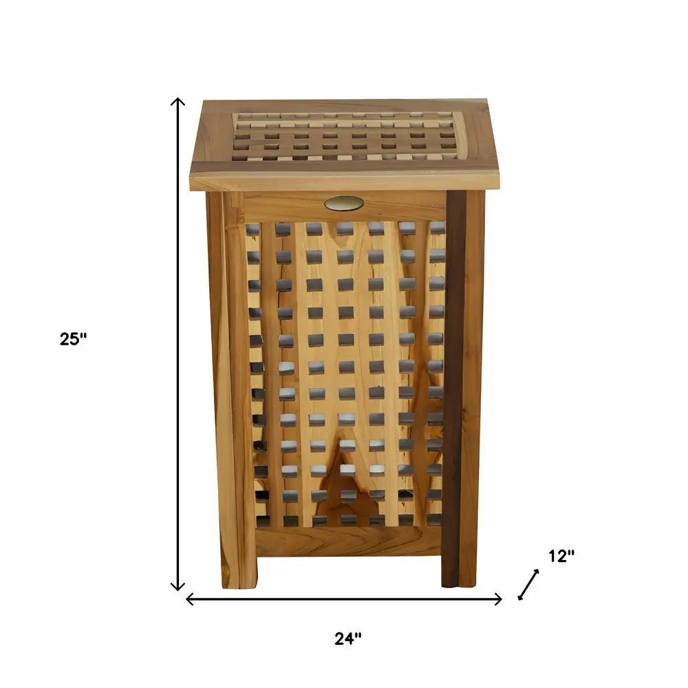 24" Brown Solid Wood Laundry Hamper With Lid - NOBLE HOME INTERIORS