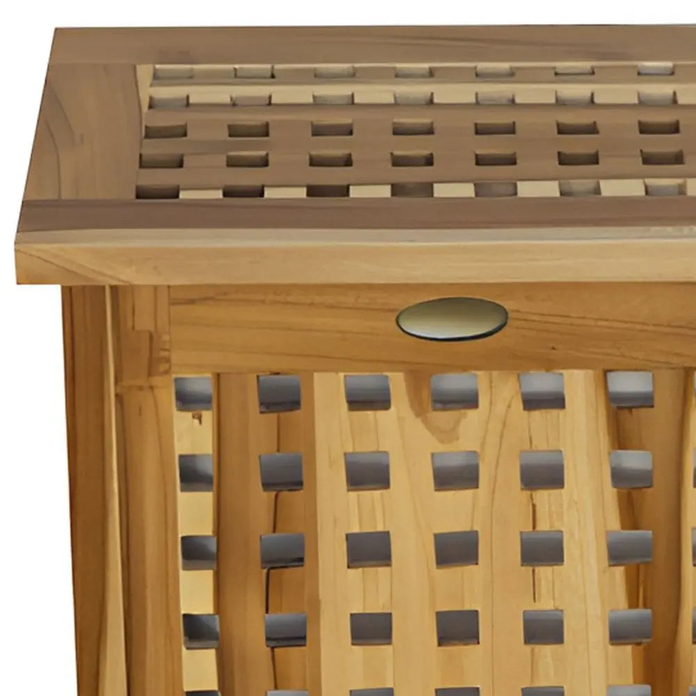 24" Brown Solid Wood Laundry Hamper With Lid - NOBLE HOME INTERIORS