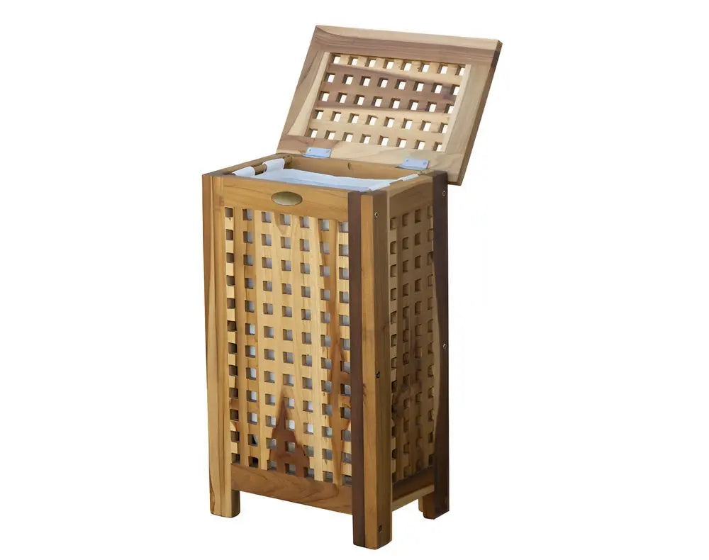 24" Brown Solid Wood Laundry Hamper With Lid - NOBLE HOME INTERIORS