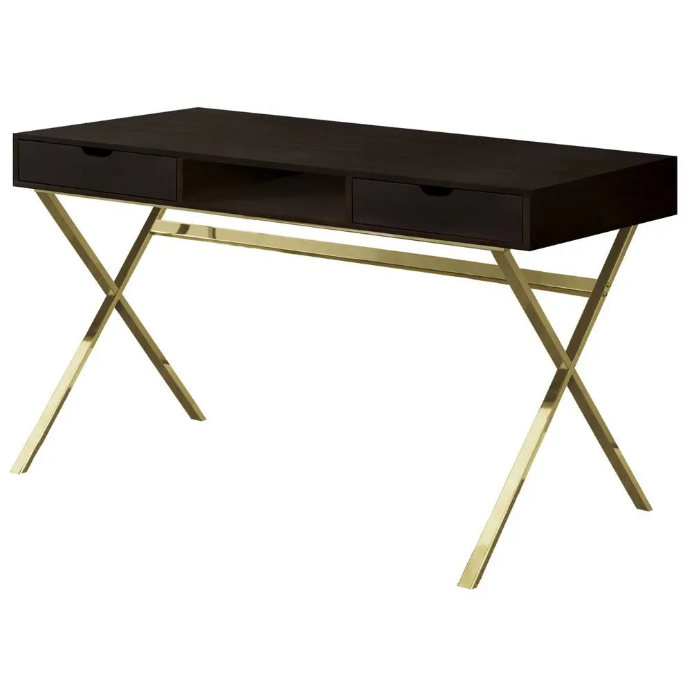24" Dark Brown and Gold Computer Desk With Two Drawers - NOBLE HOME INTERIORS