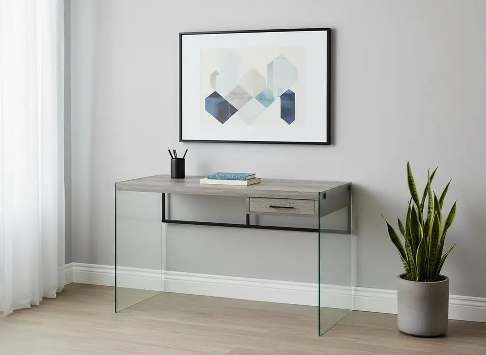 24" Gray and Clear Computer Desk - NOBLE HOME INTERIORS