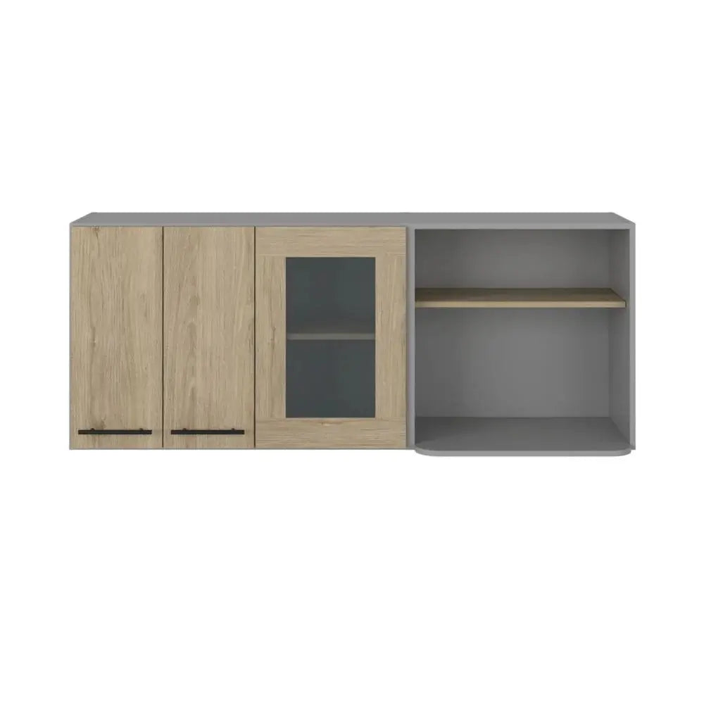 24" Gray and Natural Wood Wall Mounted Kitchen Cabinet With Three Doors - NOVA HOME FURNITURE