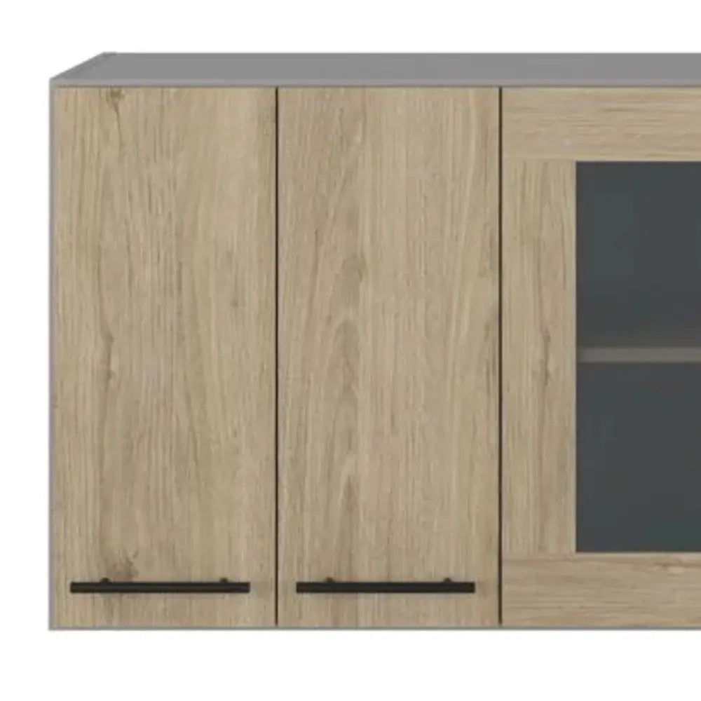 24" Gray and Natural Wood Wall Mounted Kitchen Cabinet With Three Doors - NOVA HOME FURNITURE