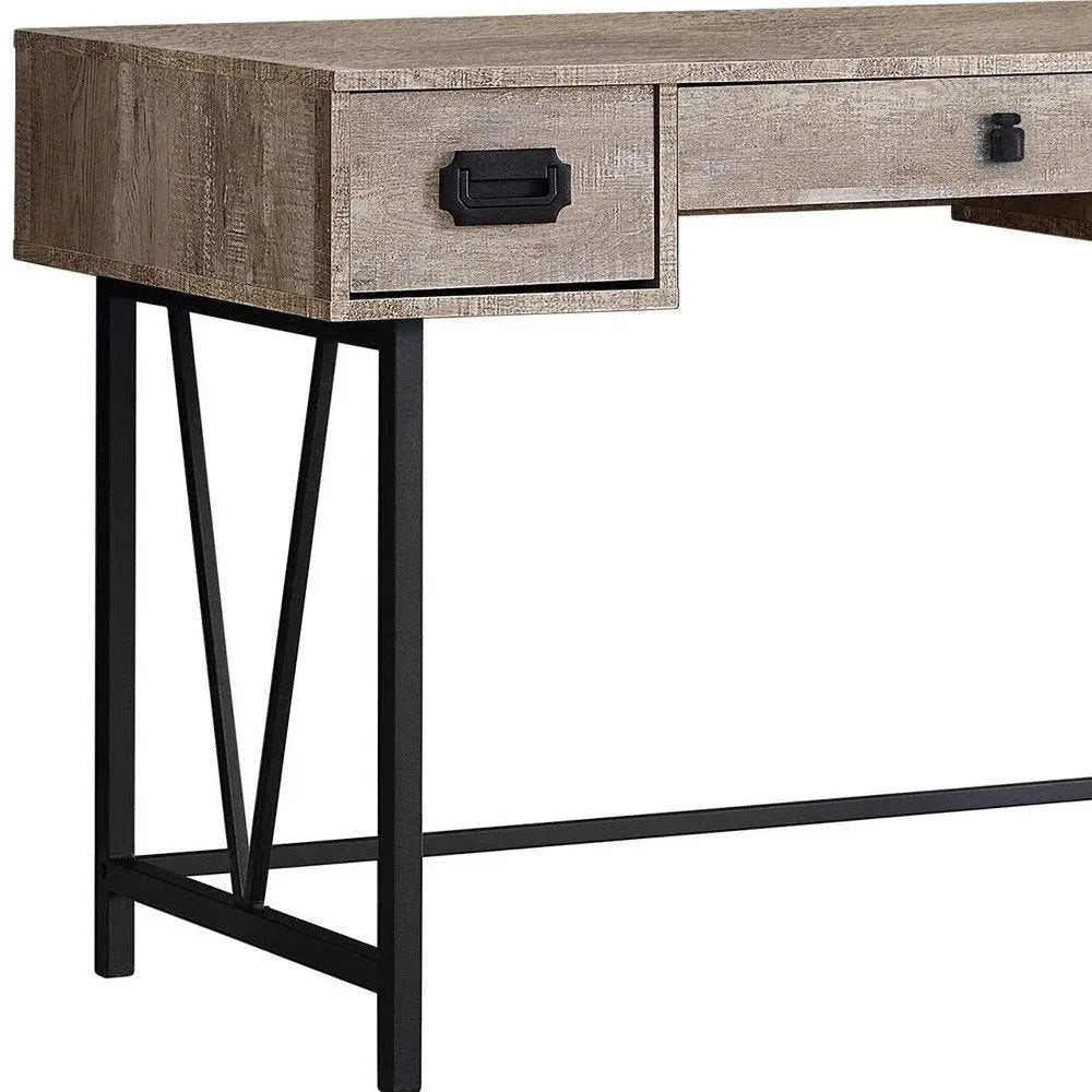 24" Taupe and Black Computer Desk With Three Drawers - NOBLE HOME INTERIORS