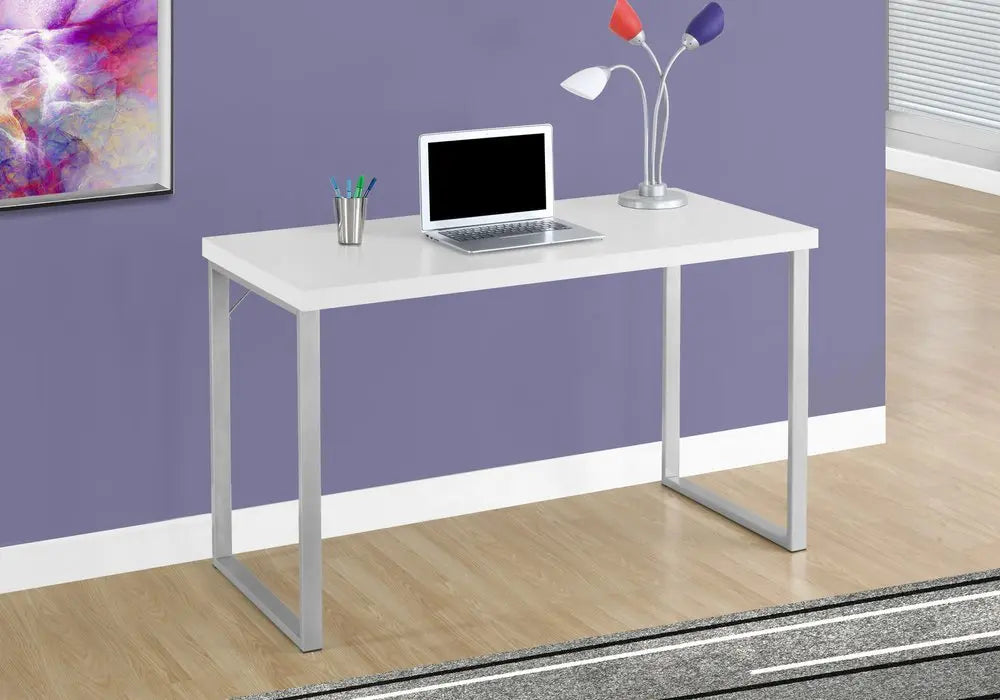 24" White and Silver Computer Desk - NOBLE HOME INTERIORS