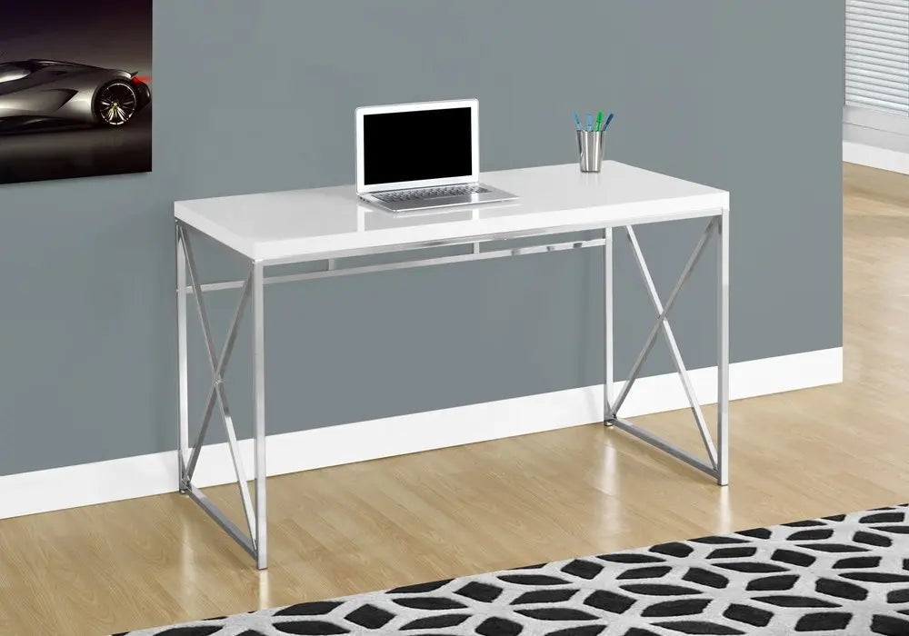 24" White and Silver Computer Desk - NOBLE HOME INTERIORS