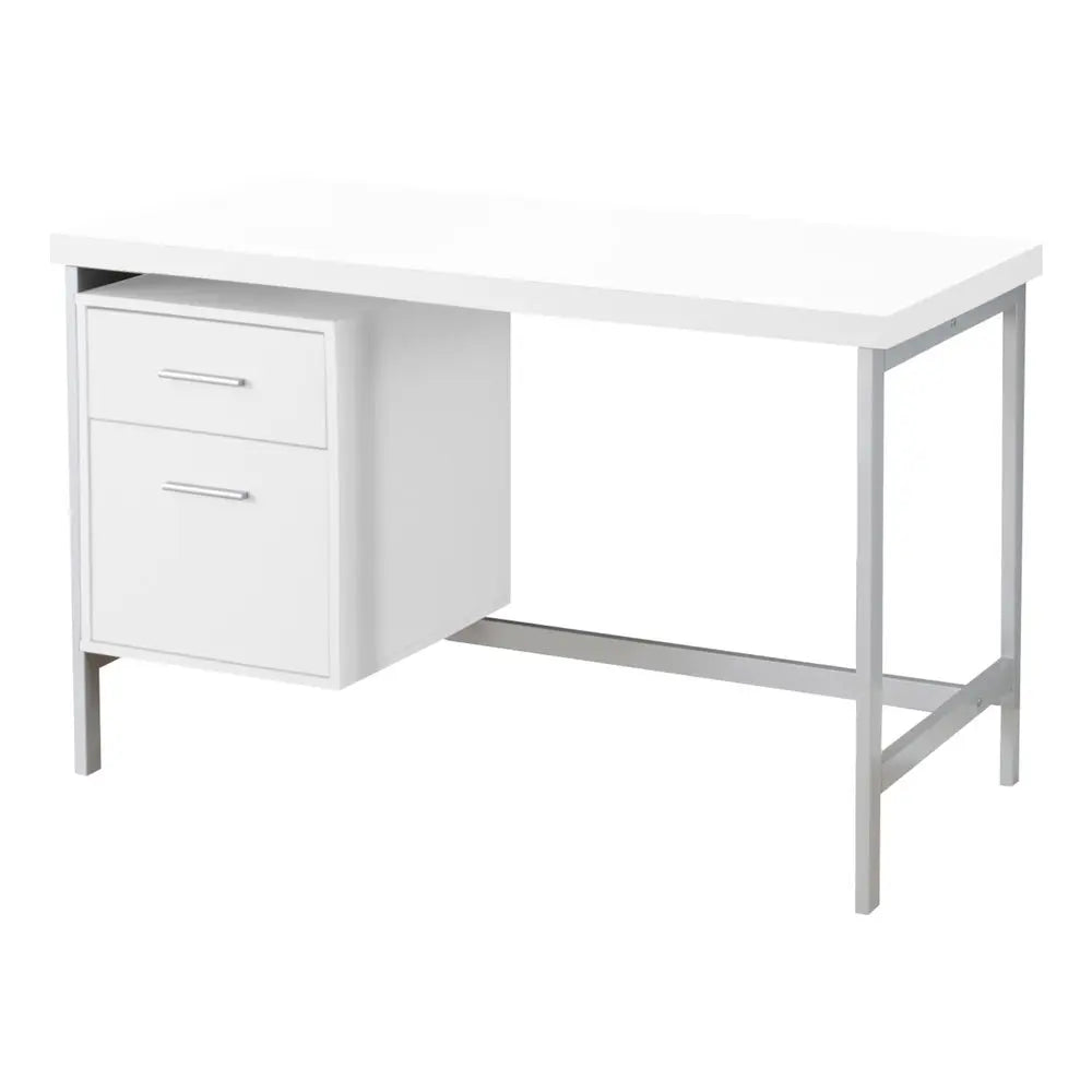 24" White and Silver Computer Desk With Two Drawers - NOBLE HOME INTERIORS