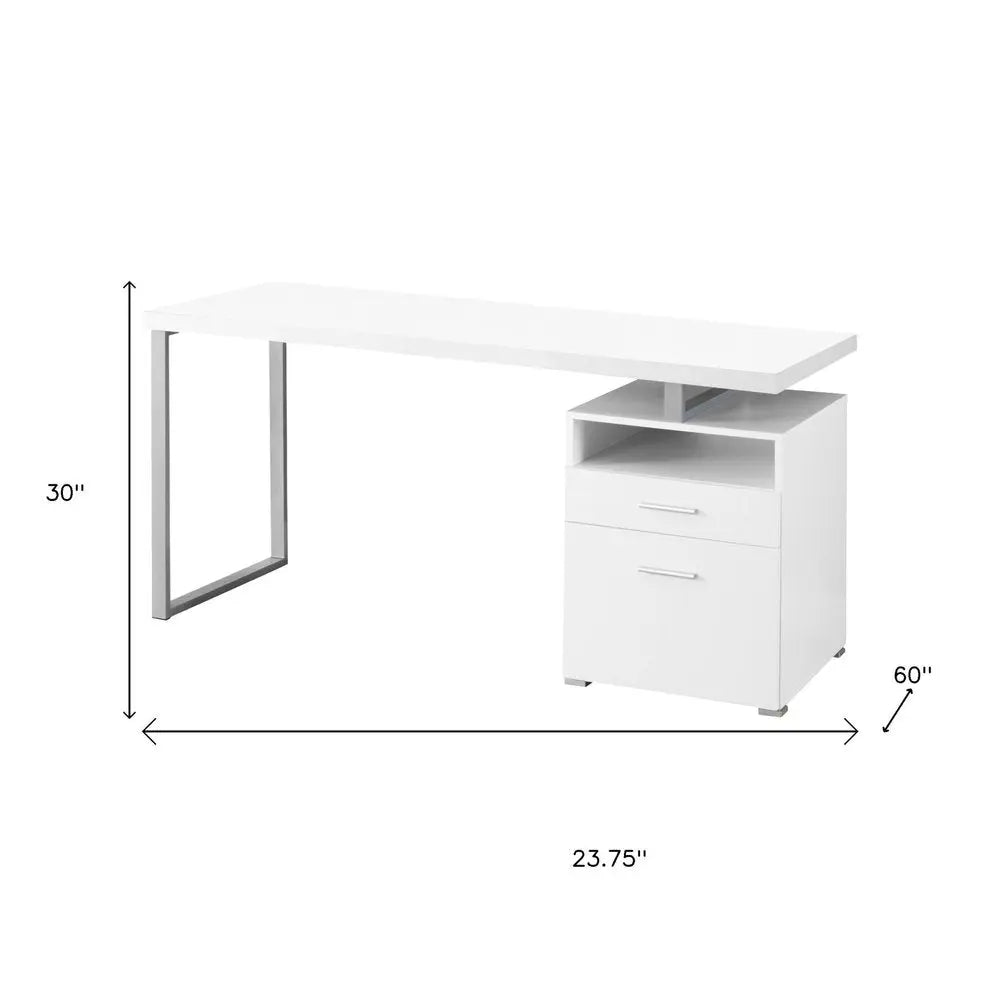 24" White and Silver Computer Desk With Two Drawers - NOBLE HOME INTERIORS