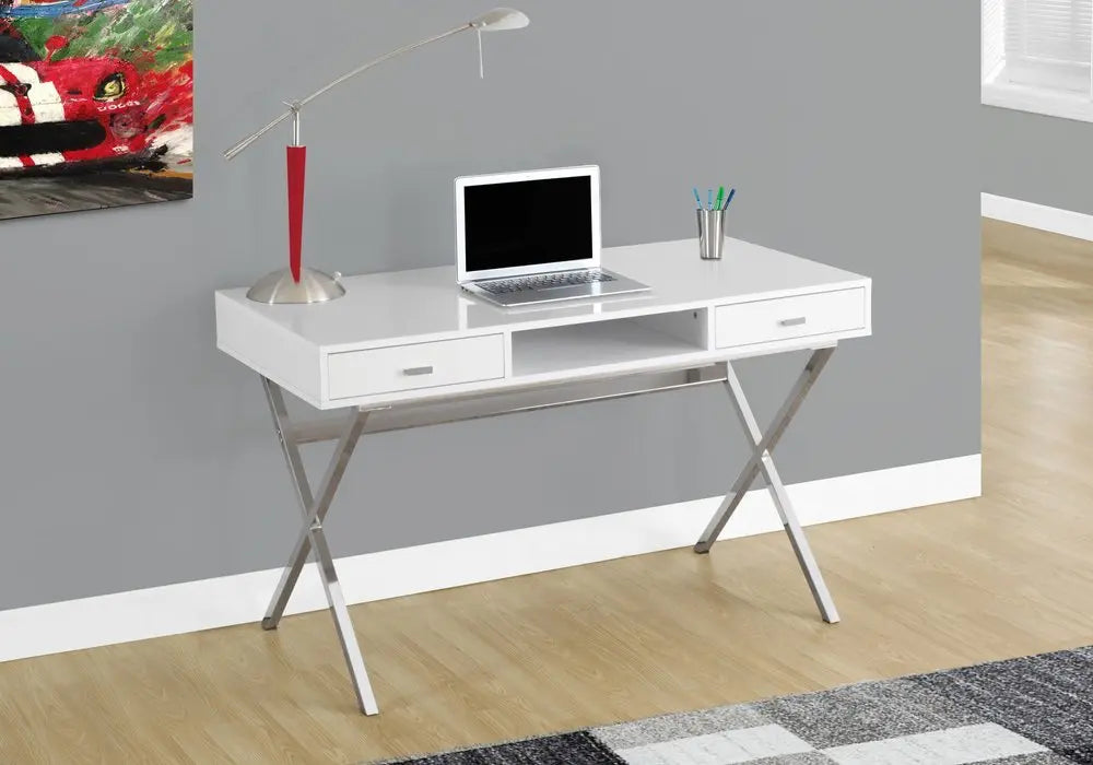 24" White and Silver Computer Desk With Two Drawers - NOBLE HOME INTERIORS