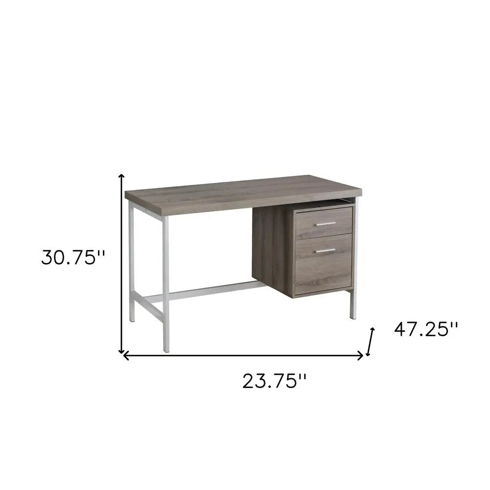 24" White and Silver Computer Desk With Two Drawers - NOBLE HOME INTERIORS