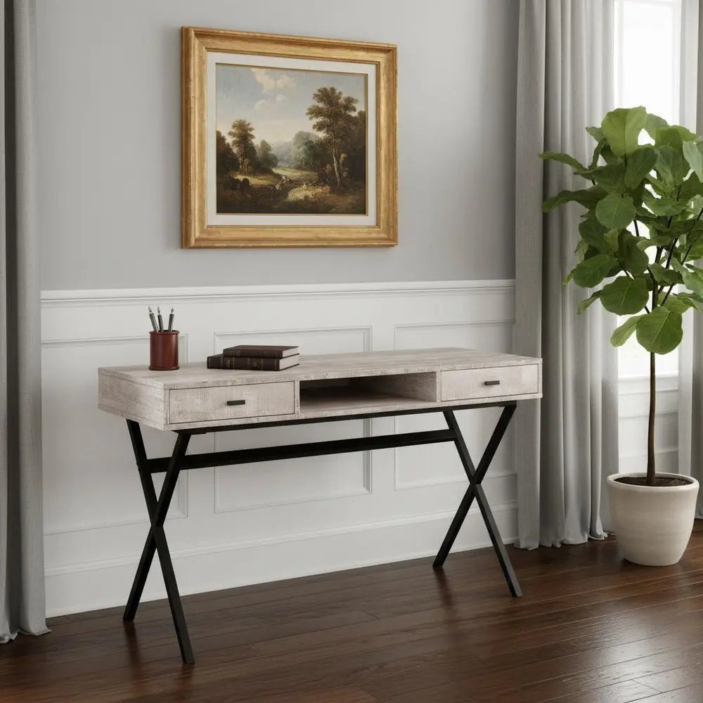 24" White and Silver Computer Desk With Two Drawers - NOBLE HOME INTERIORS