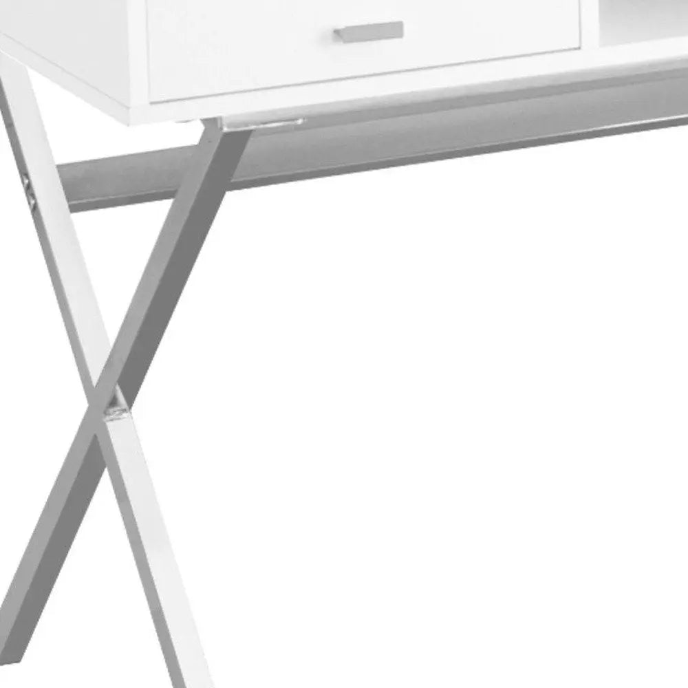 24" White and Silver Computer Desk With Two Drawers - NOBLE HOME INTERIORS