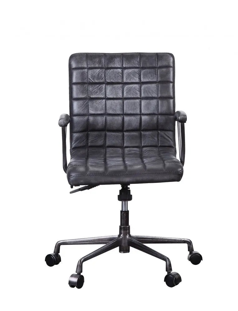 24" X 25" X 36" Vintage Black Top Grain Leather Aluminum Metal Upholstered (Seat) Casters Engineered Wood Executive Office Chair - NOBLE HOME INTERIORS