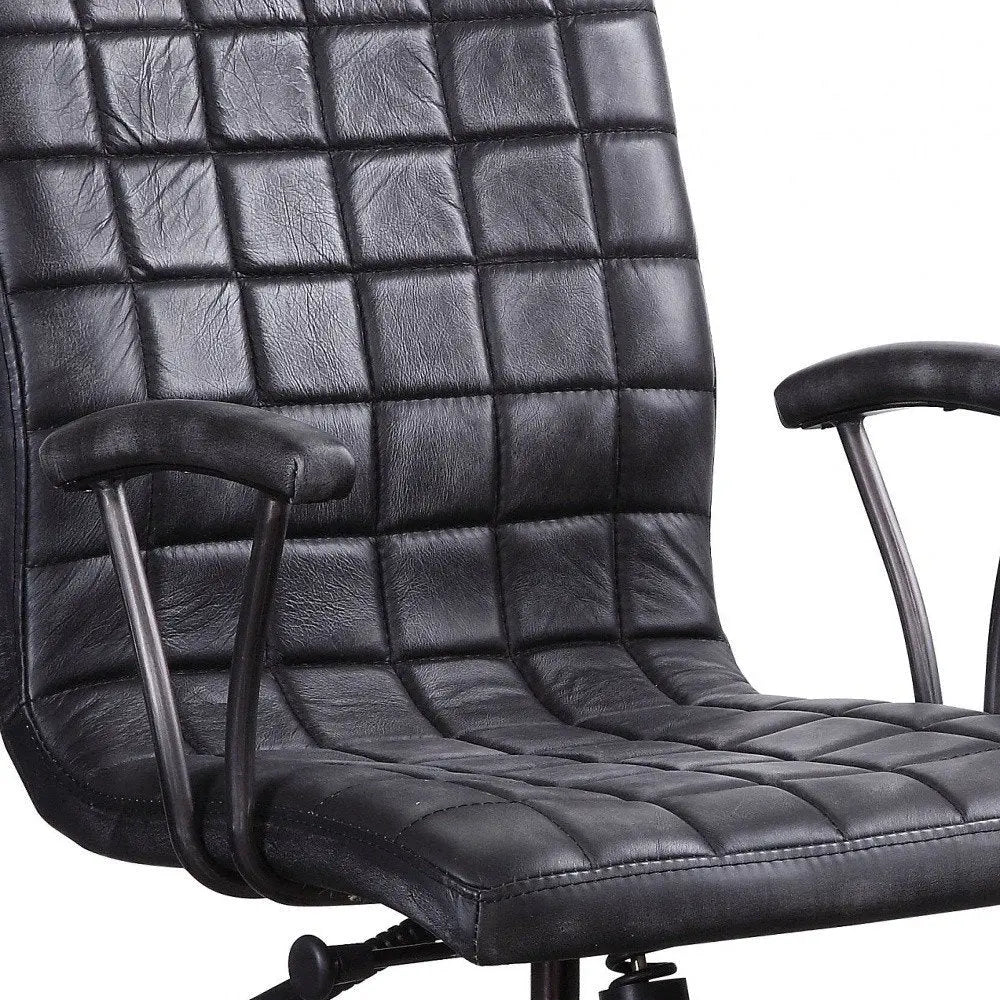 24" X 25" X 36" Vintage Black Top Grain Leather Aluminum Metal Upholstered (Seat) Casters Engineered Wood Executive Office Chair - NOBLE HOME INTERIORS