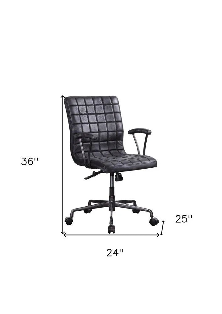 24" X 25" X 36" Vintage Black Top Grain Leather Aluminum Metal Upholstered (Seat) Casters Engineered Wood Executive Office Chair - NOBLE HOME INTERIORS