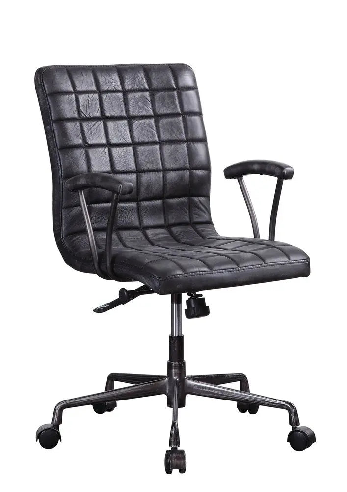 24" X 25" X 36" Vintage Black Top Grain Leather Aluminum Metal Upholstered (Seat) Casters Engineered Wood Executive Office Chair - NOBLE HOME INTERIORS