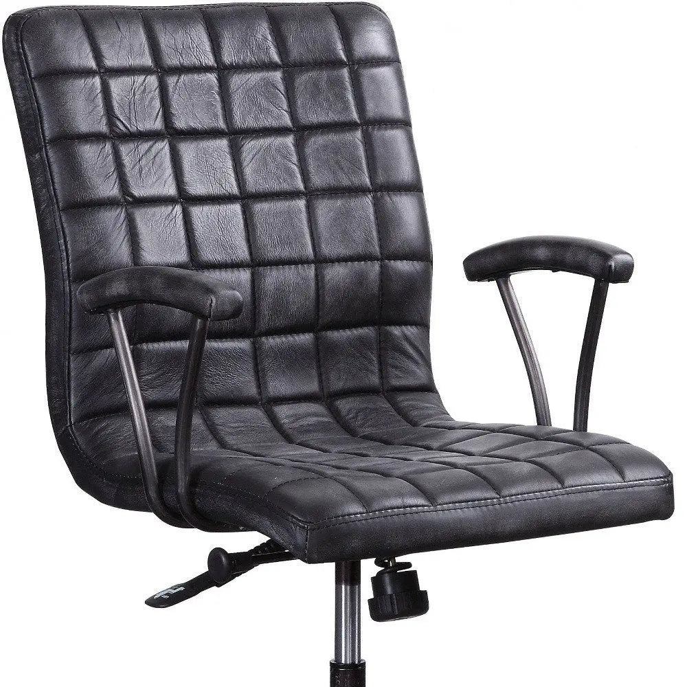 24" X 25" X 36" Vintage Black Top Grain Leather Aluminum Metal Upholstered (Seat) Casters Engineered Wood Executive Office Chair - NOBLE HOME INTERIORS