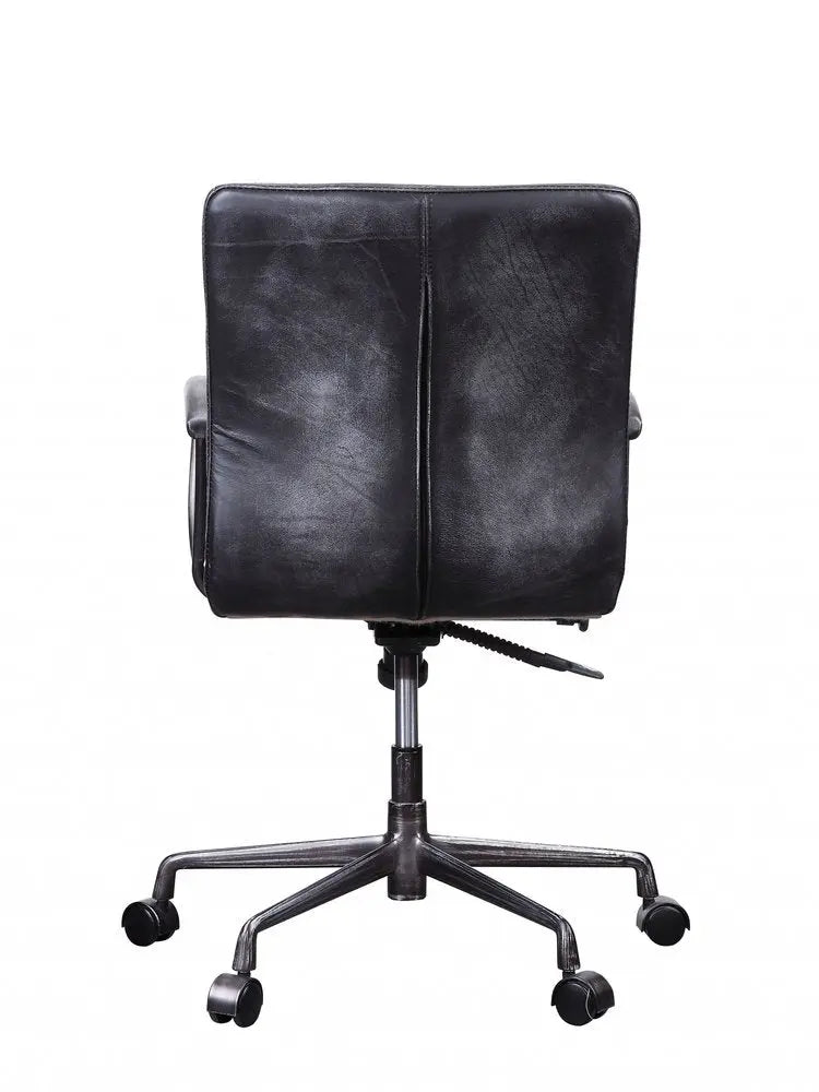 24" X 25" X 36" Vintage Black Top Grain Leather Aluminum Metal Upholstered (Seat) Casters Engineered Wood Executive Office Chair - NOBLE HOME INTERIORS
