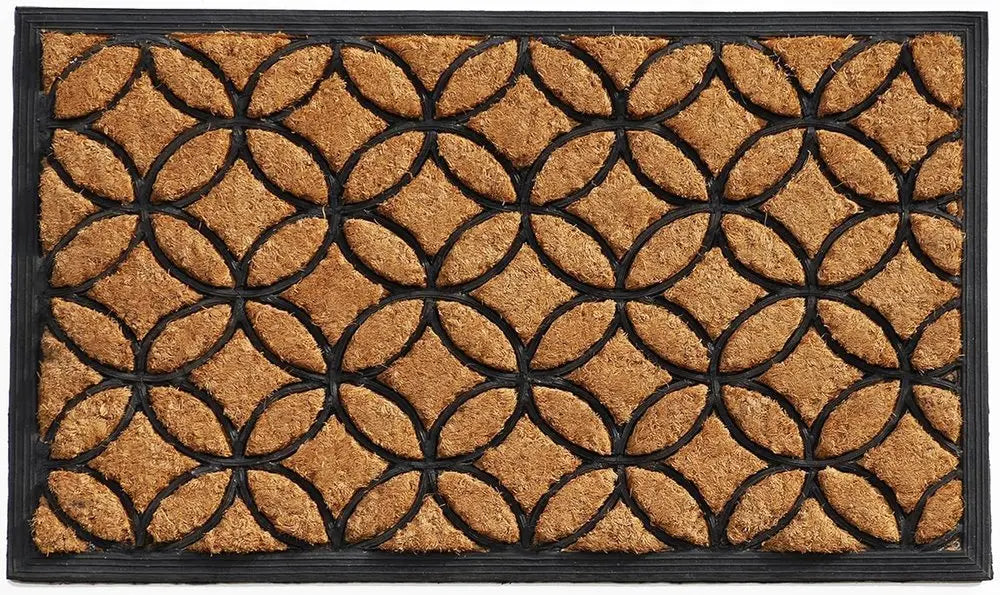24" X 36" Black And Natural Geometric Outdoor Coir And Rubber Door Mat - NOBLE HOME INTERIORS