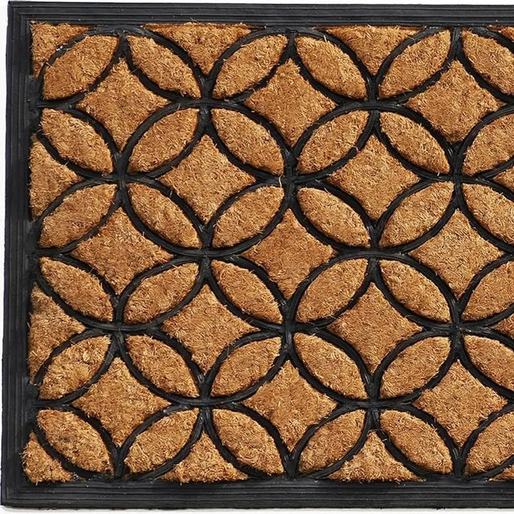 24" X 36" Black And Natural Geometric Outdoor Coir And Rubber Door Mat - NOBLE HOME INTERIORS