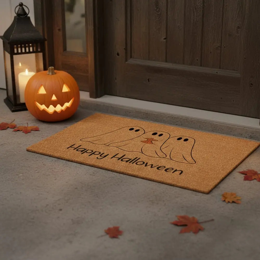 24" X 36" Black And Natural Halloween Halloween Happy Halloween Outdoor Coir Door Mat - NOVA HOME FURNITURE