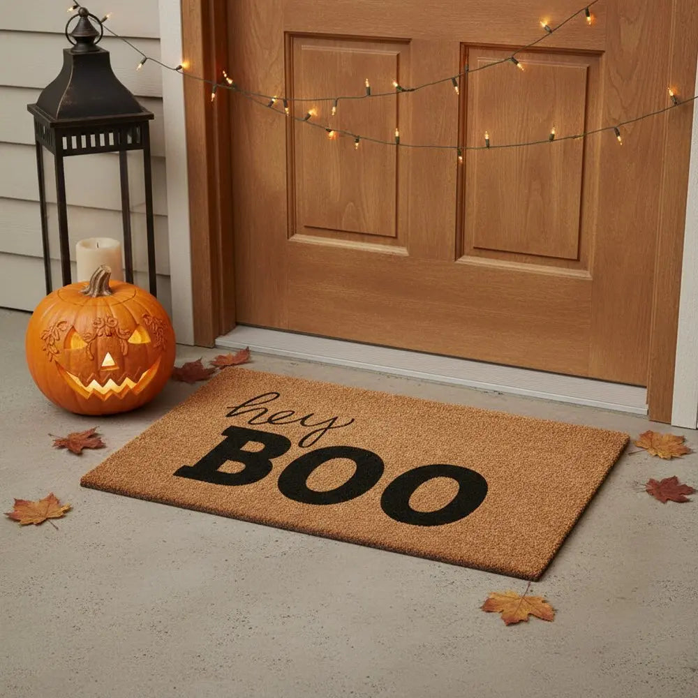 24" X 36" Black And Natural Halloween Halloween Hey There Outdoor Coir Door Mat - NOVA HOME FURNITURE