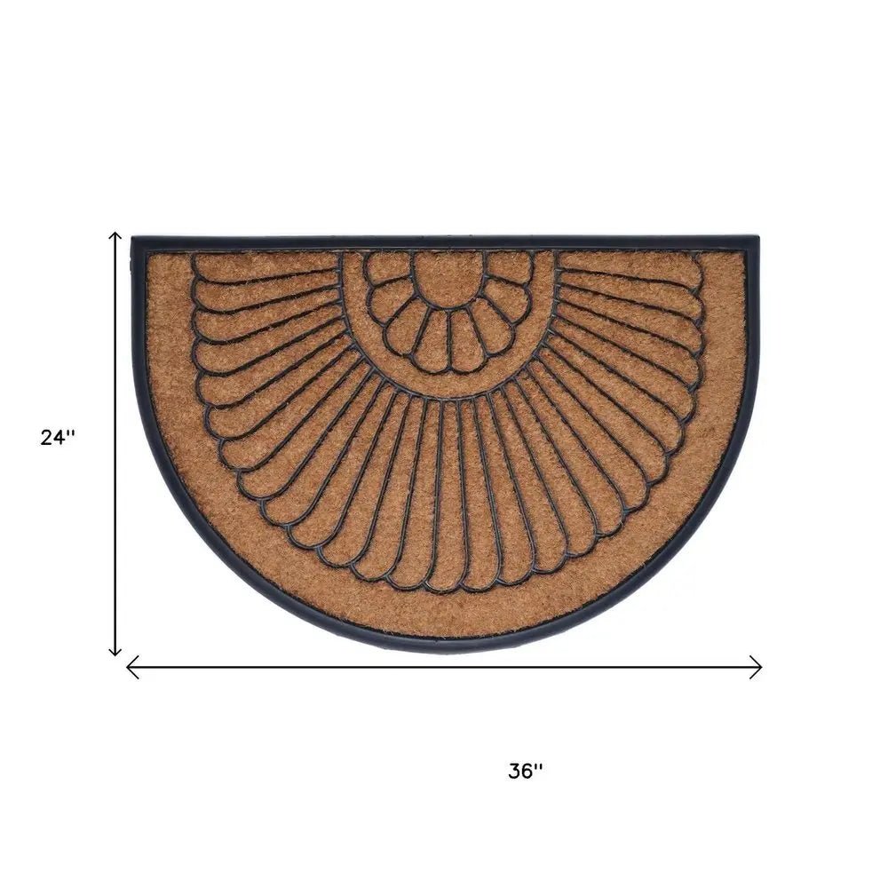 24" X 36" Black And Natural Semi Circle Outdoor Coir And Rubber Door Mat - NOBLE HOME INTERIORS