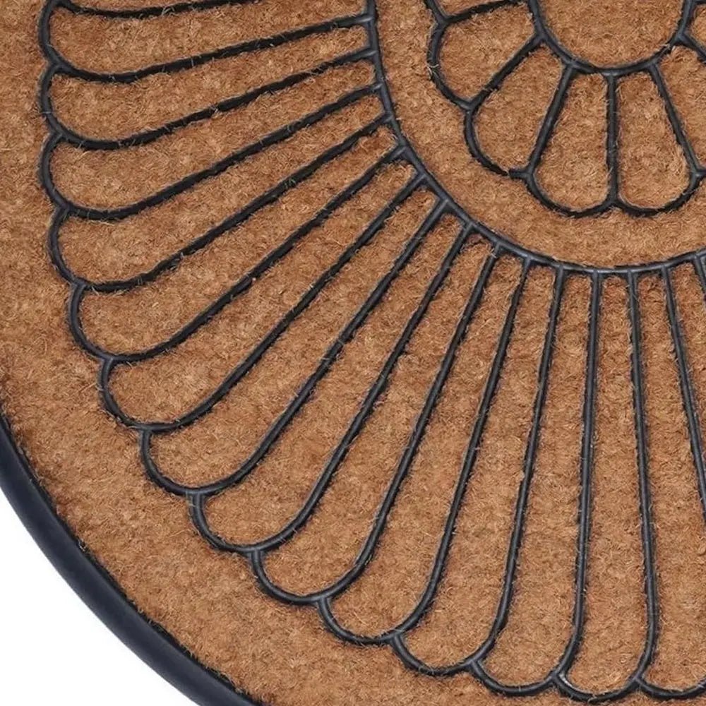 24" X 36" Black And Natural Semi Circle Outdoor Coir And Rubber Door Mat - NOBLE HOME INTERIORS