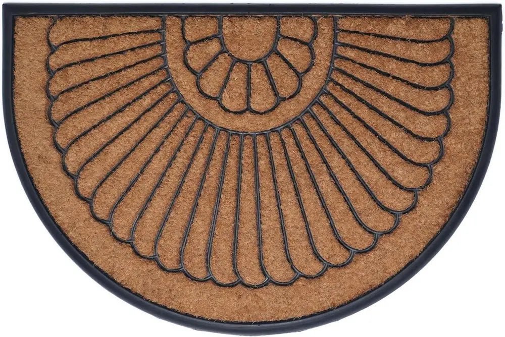 24" X 36" Black And Natural Semi Circle Outdoor Coir And Rubber Door Mat - NOBLE HOME INTERIORS