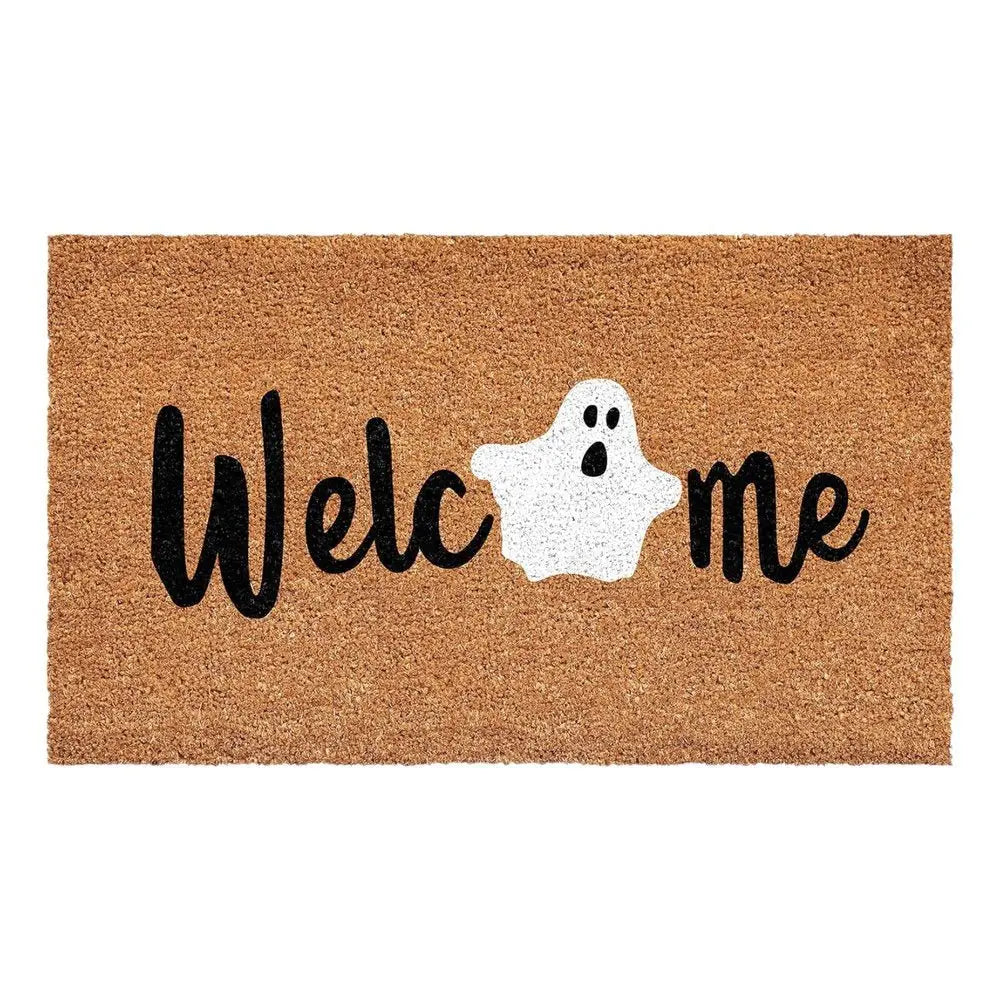 24" X 36" Black Natural And White Halloween Halloween Welcome Outdoor Coir Door Mat - NOVA HOME FURNITURE