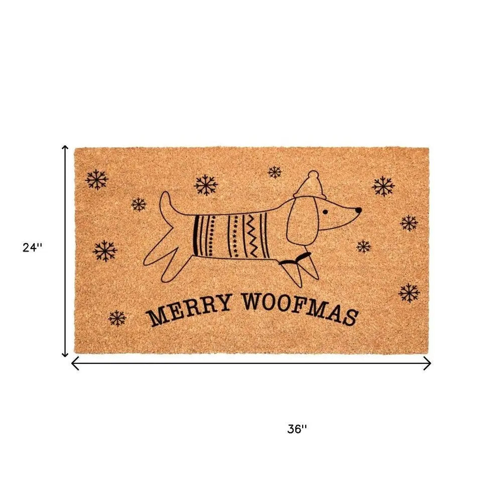 24" X 36" Brown And Black Christmas Dachshund Outdoor Coir Door Mat - NOVA HOME FURNITURE