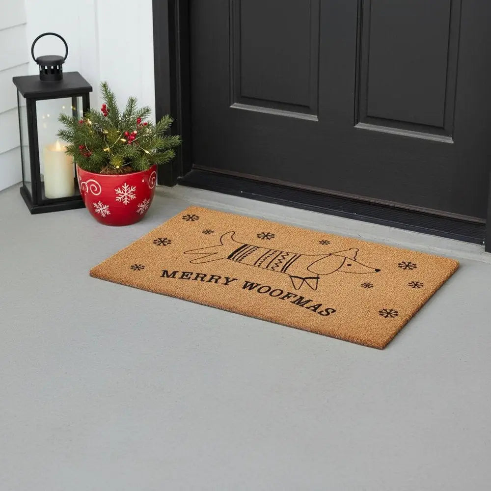 24" X 36" Brown And Black Christmas Dachshund Outdoor Coir Door Mat - NOVA HOME FURNITURE
