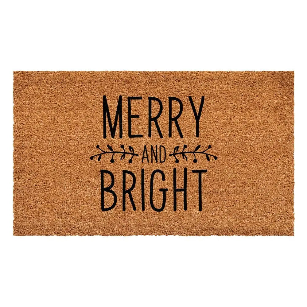24" X 36" Brown And Black Christmas Merry and Bright Outdoor Coir Door Mat - NOVA HOME FURNITURE