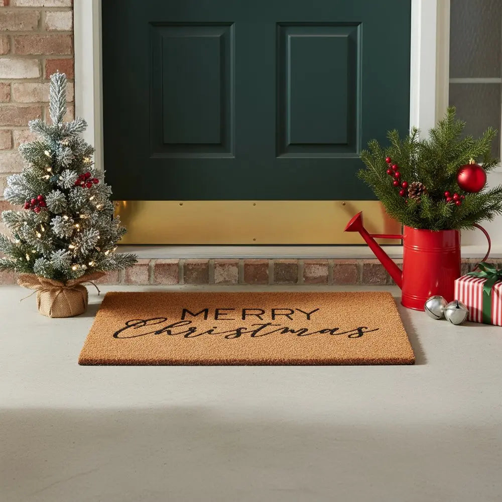 24" X 36" Brown And Black Christmas Merry Christmas Outdoor Coir Door Mat - NOBLE HOME INTERIORS