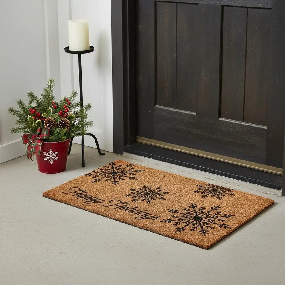24" X 36" Brown And Black Christmas Merry Christmas Outdoor Coir Door Mat - NOVA HOME FURNITURE
